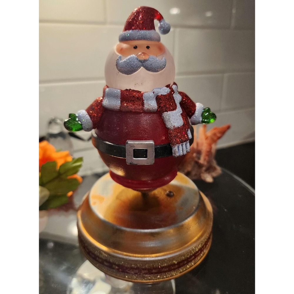 Vintage 1960s Blown Glass Santa Music Box Wind Up Rotating Christmas Decor Red